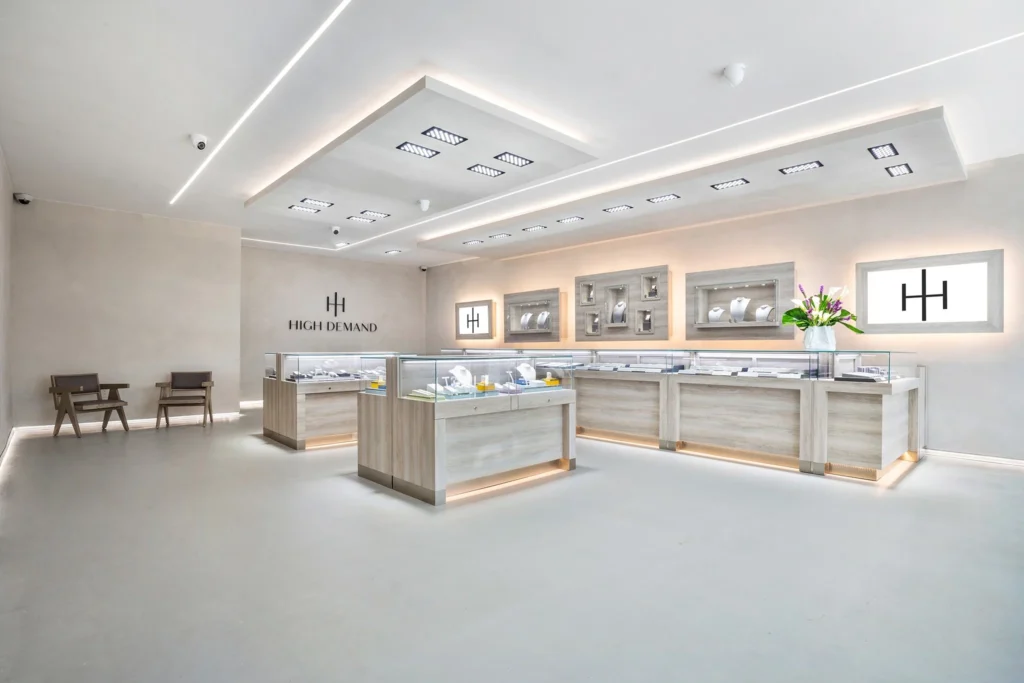 Contemporary jewelry store interior in Miami